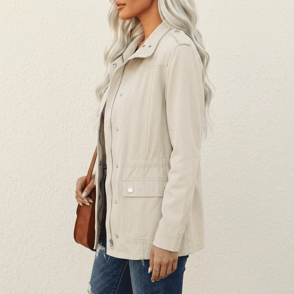 Rowan | Utility Zip-Up Field Jacket in Beige