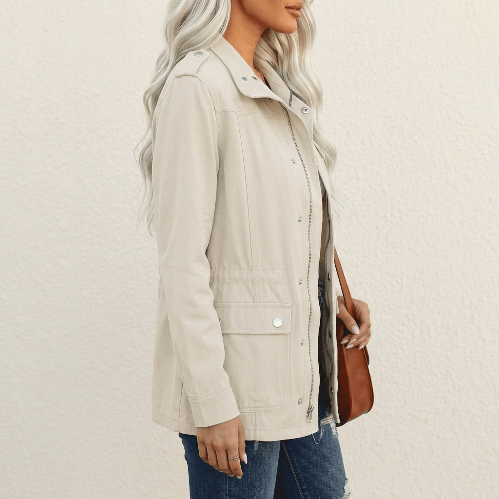 Rowan | Utility Zip-Up Field Jacket in Beige
