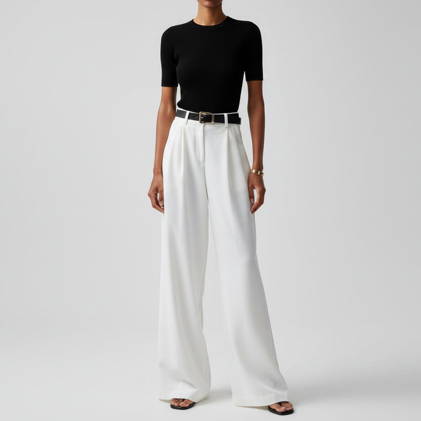Jessie | High Waisted Pleated Front Wide Leg Trousers