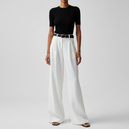 Jessie | High Waisted Pleated Front Wide Leg Trousers