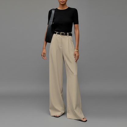 Jessie | High Waisted Pleated Front Wide Leg Trousers