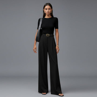 Jessie | High Waisted Pleated Front Wide Leg Trousers
