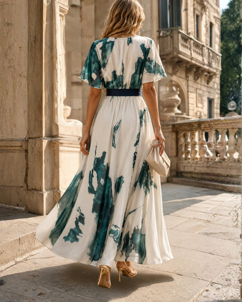 Kathleen | Watercolour Print Wrap Maxi Dress with Tie Waist