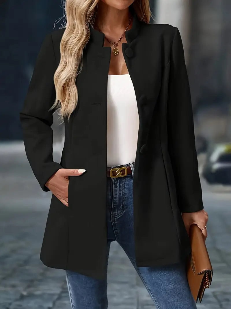 Emery | Stand-collar Single-breasted Mid-length Tailored Coat