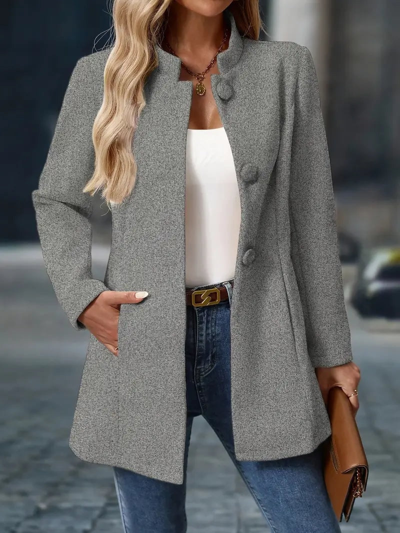 Emery | Stand-collar Single-breasted Mid-length Tailored Coat