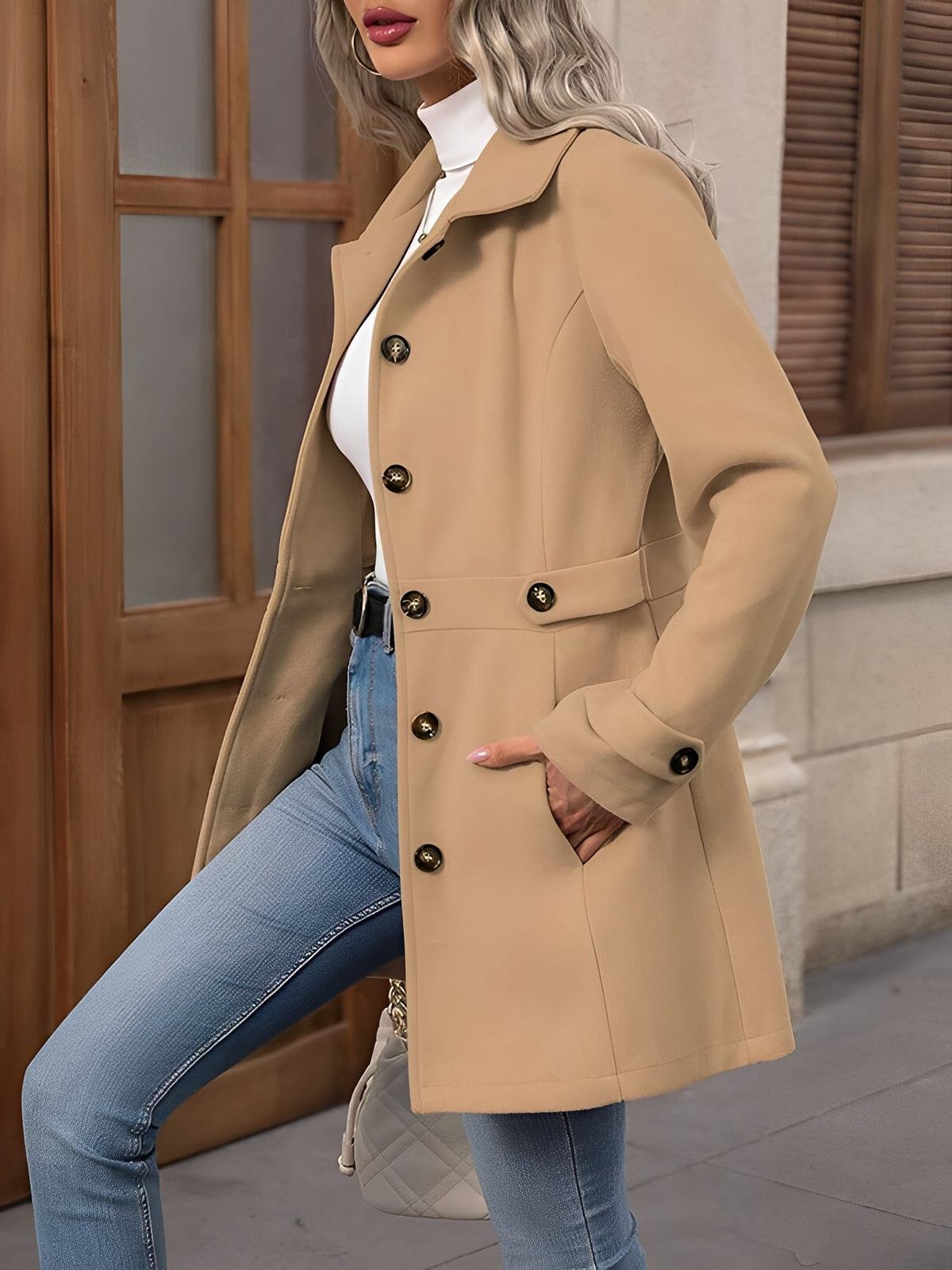 Charlotte | Fitted Double-Breasted Trench Coat with Gold Buttons