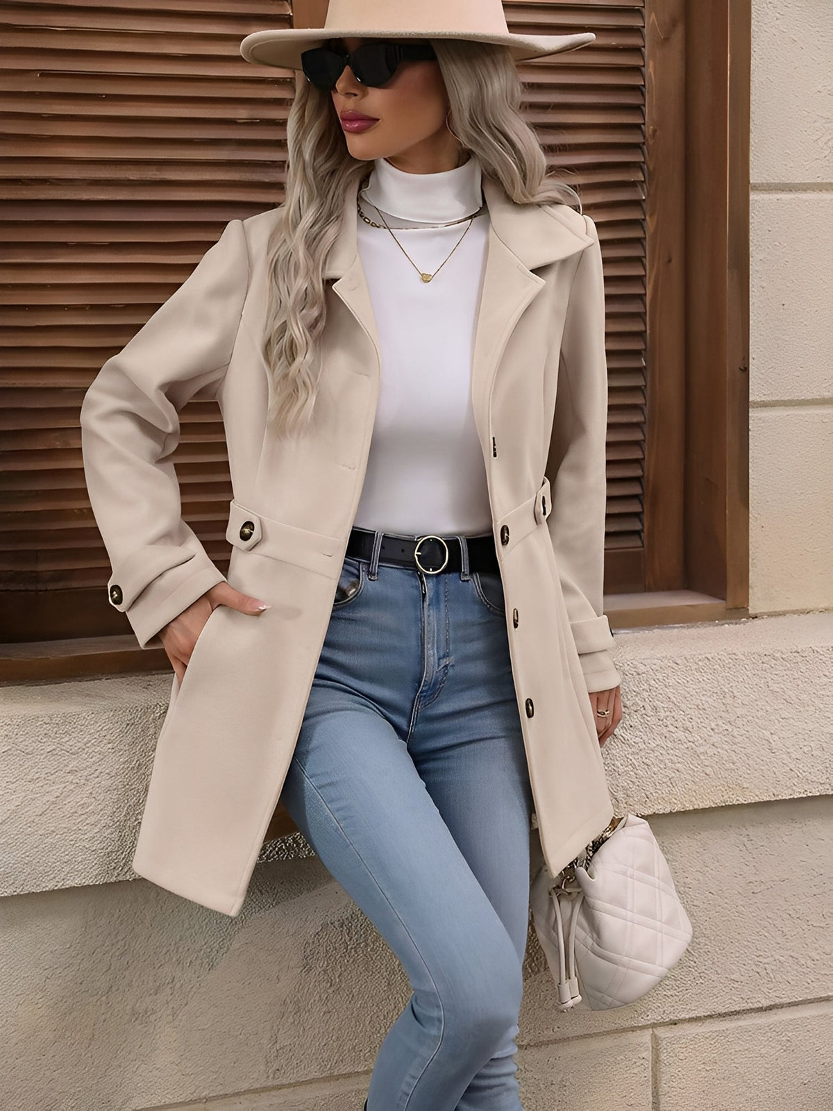 Charlotte | Fitted Double-Breasted Trench Coat with Gold Buttons