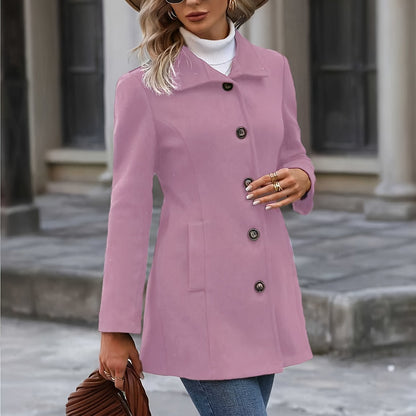 Ella | Elegant Stand Collar Fitted Wool Jacket