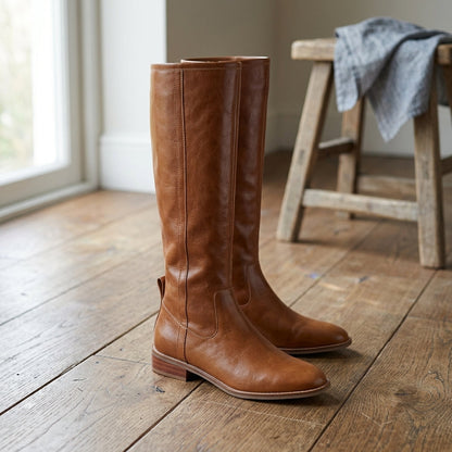 Alice | Flat Knee High Leather Boots with Sleek Riding Style