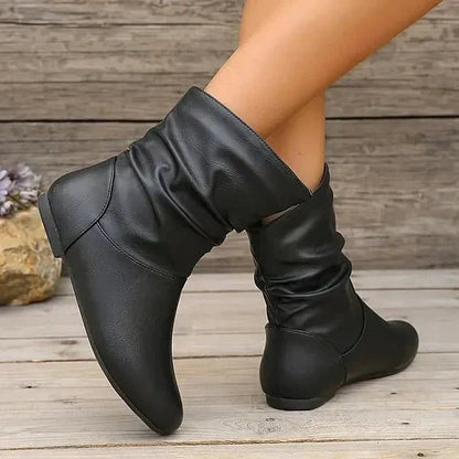 Freya | Flat Leather Ankle Boots with Slouch Detail