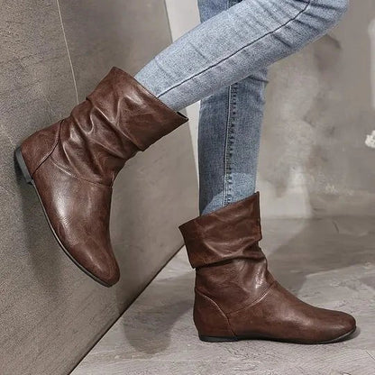 Freya | Flat Leather Ankle Boots with Slouch Detail