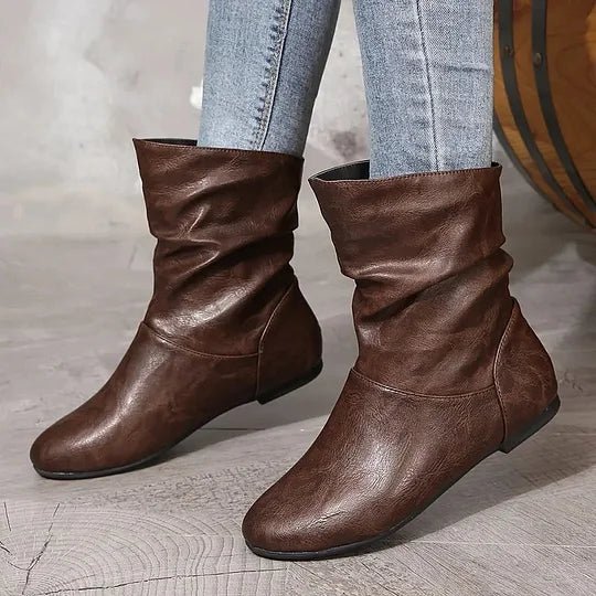 Freya | Flat Leather Ankle Boots with Slouch Detail