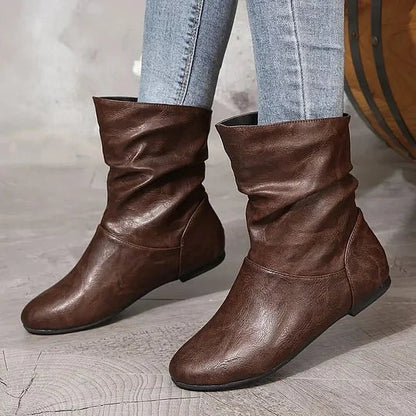 Freya | Flat Leather Ankle Boots with Slouch Detail