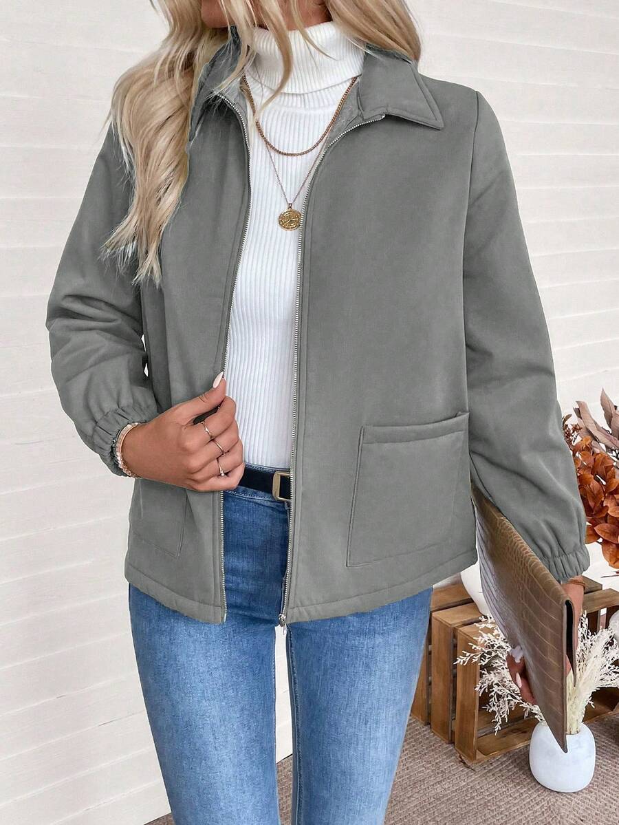 Erin | Fleece Lined Zip-Up Jacket with Elasticated Cuffs and Front Pockets