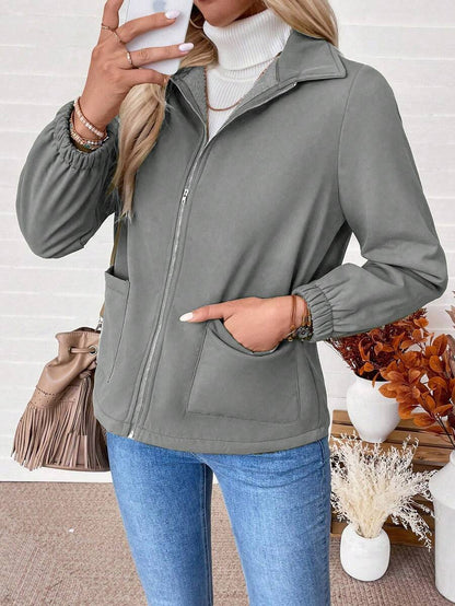 Erin | Fleece Lined Zip-Up Jacket with Elasticated Cuffs and Front Pockets