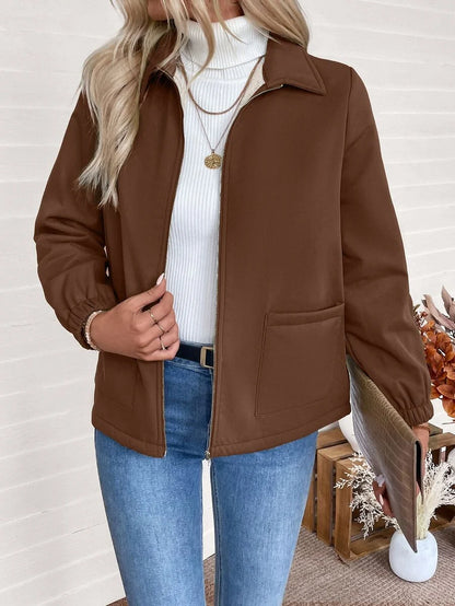 Erin | Fleece Lined Zip-Up Jacket with Elasticated Cuffs and Front Pockets