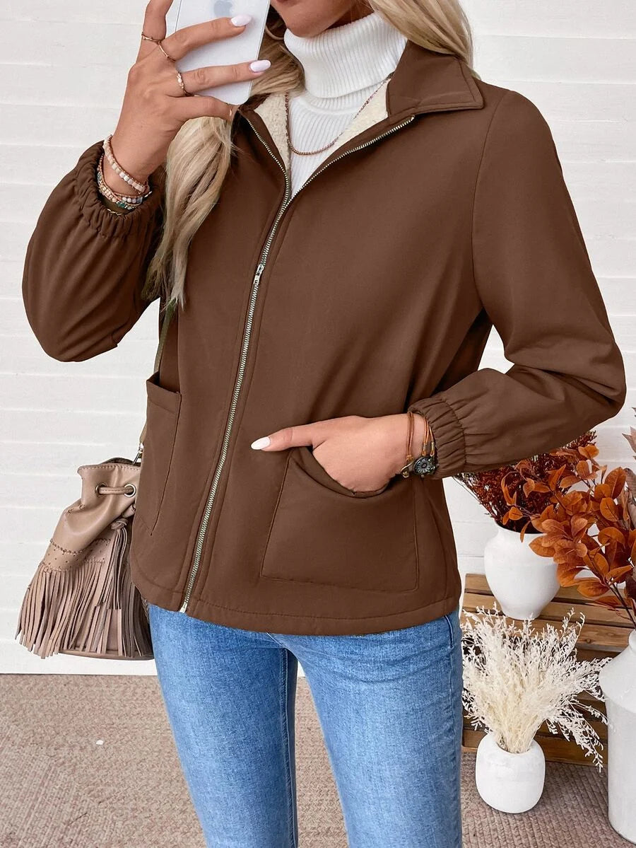 Erin | Fleece Lined Zip-Up Jacket with Elasticated Cuffs and Front Pockets