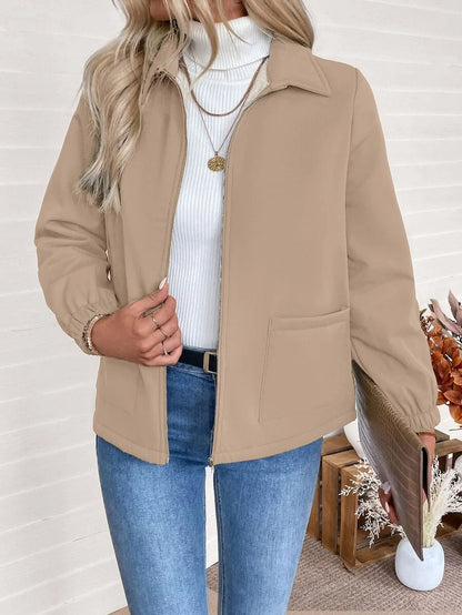 Erin | Fleece Lined Zip-Up Jacket with Elasticated Cuffs and Front Pockets