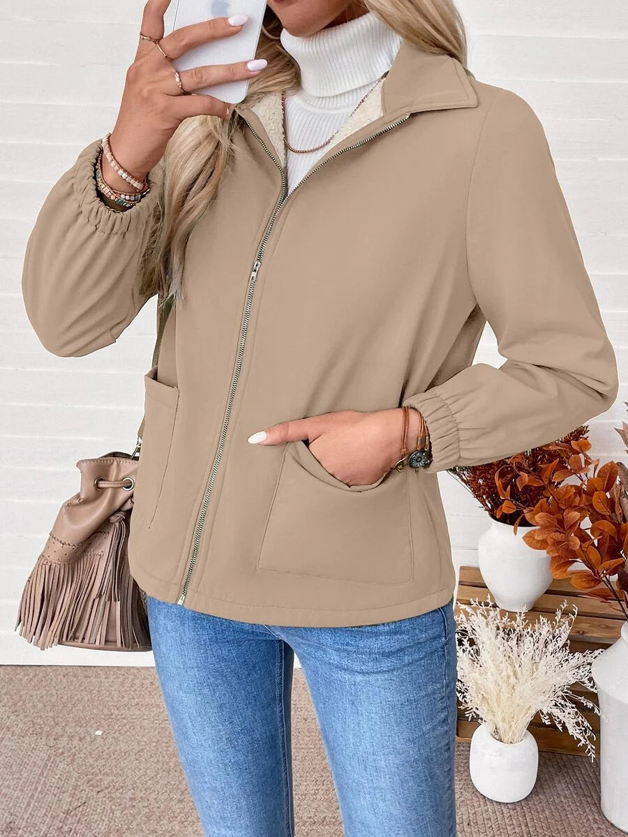 Erin | Fleece Lined Zip-Up Jacket with Elasticated Cuffs and Front Pockets