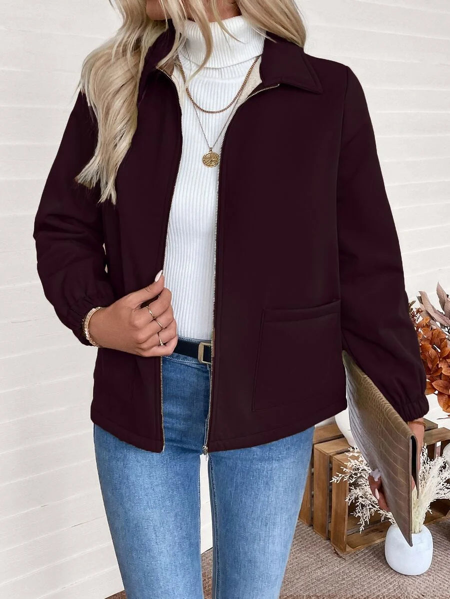 Erin | Fleece Lined Zip-Up Jacket with Elasticated Cuffs and Front Pockets