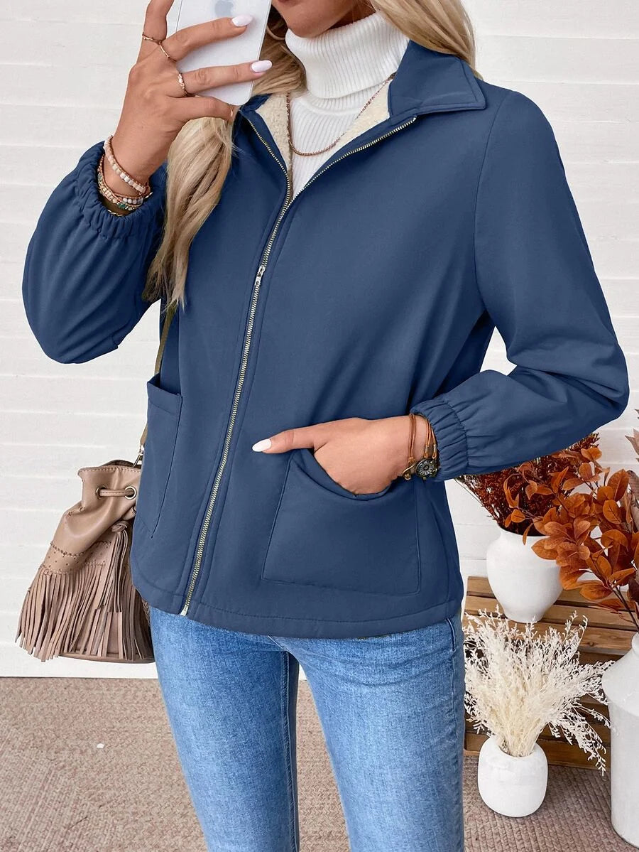 Erin | Fleece Lined Zip-Up Jacket with Elasticated Cuffs and Front Pockets