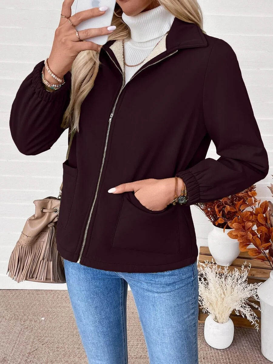 Erin | Fleece Lined Zip-Up Jacket with Elasticated Cuffs and Front Pockets