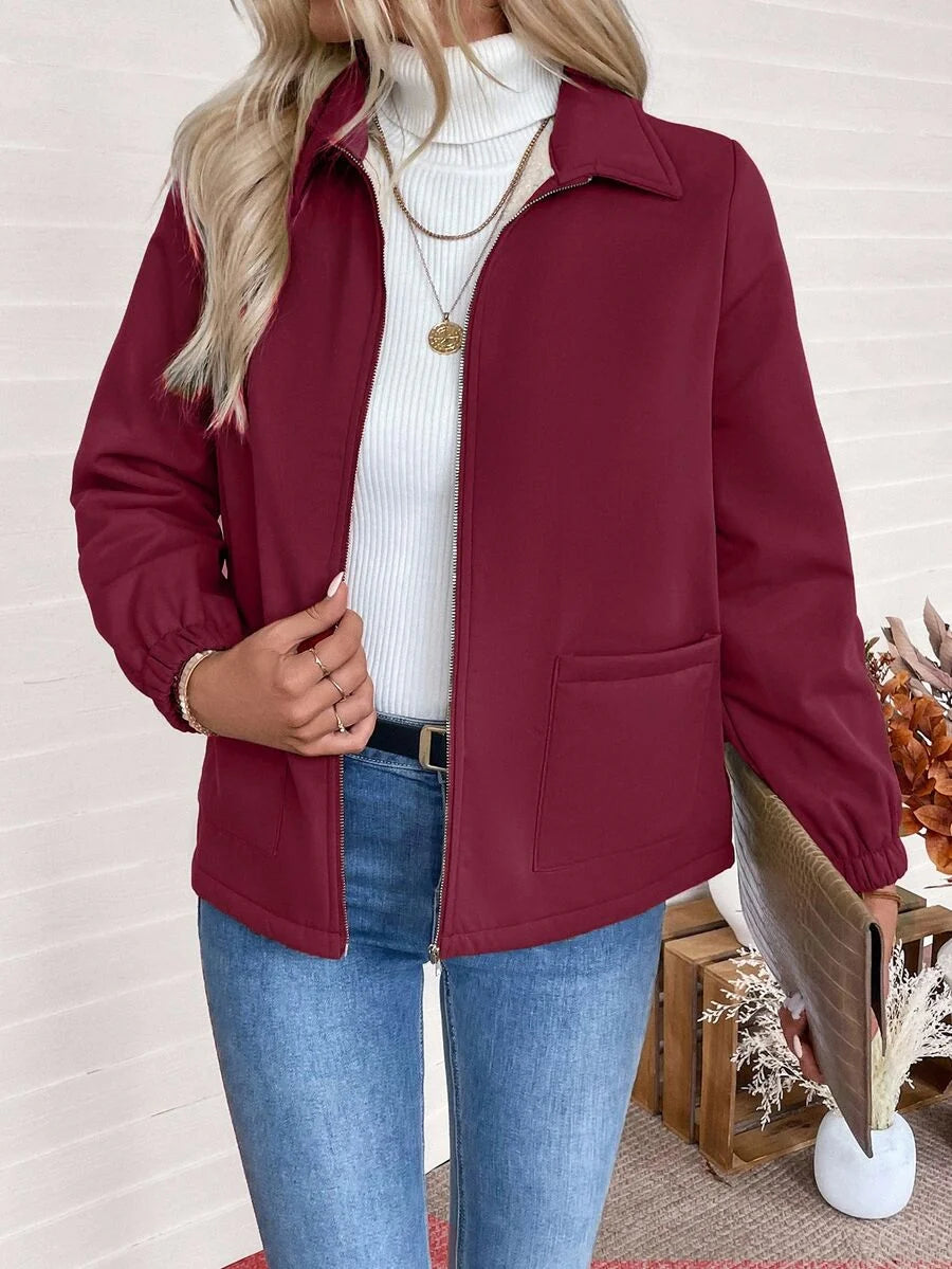 Erin | Fleece Lined Zip-Up Jacket with Elasticated Cuffs and Front Pockets