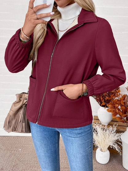 Erin | Fleece Lined Zip-Up Jacket with Elasticated Cuffs and Front Pockets