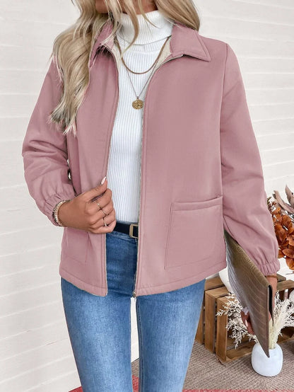 Erin | Fleece Lined Zip-Up Jacket with Elasticated Cuffs and Front Pockets