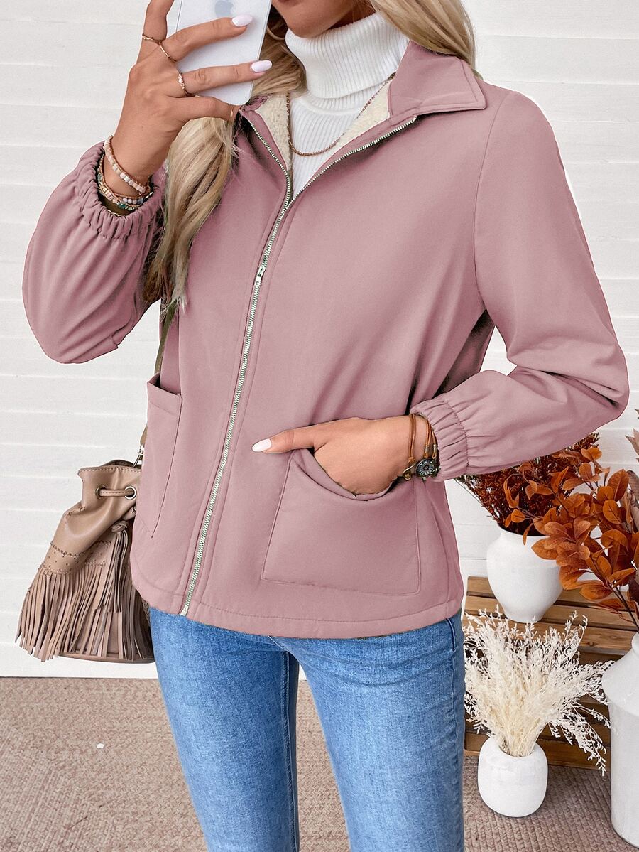 Erin | Fleece Lined Zip-Up Jacket with Elasticated Cuffs and Front Pockets