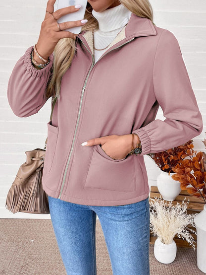 Erin | Fleece Lined Zip-Up Jacket with Elasticated Cuffs and Front Pockets