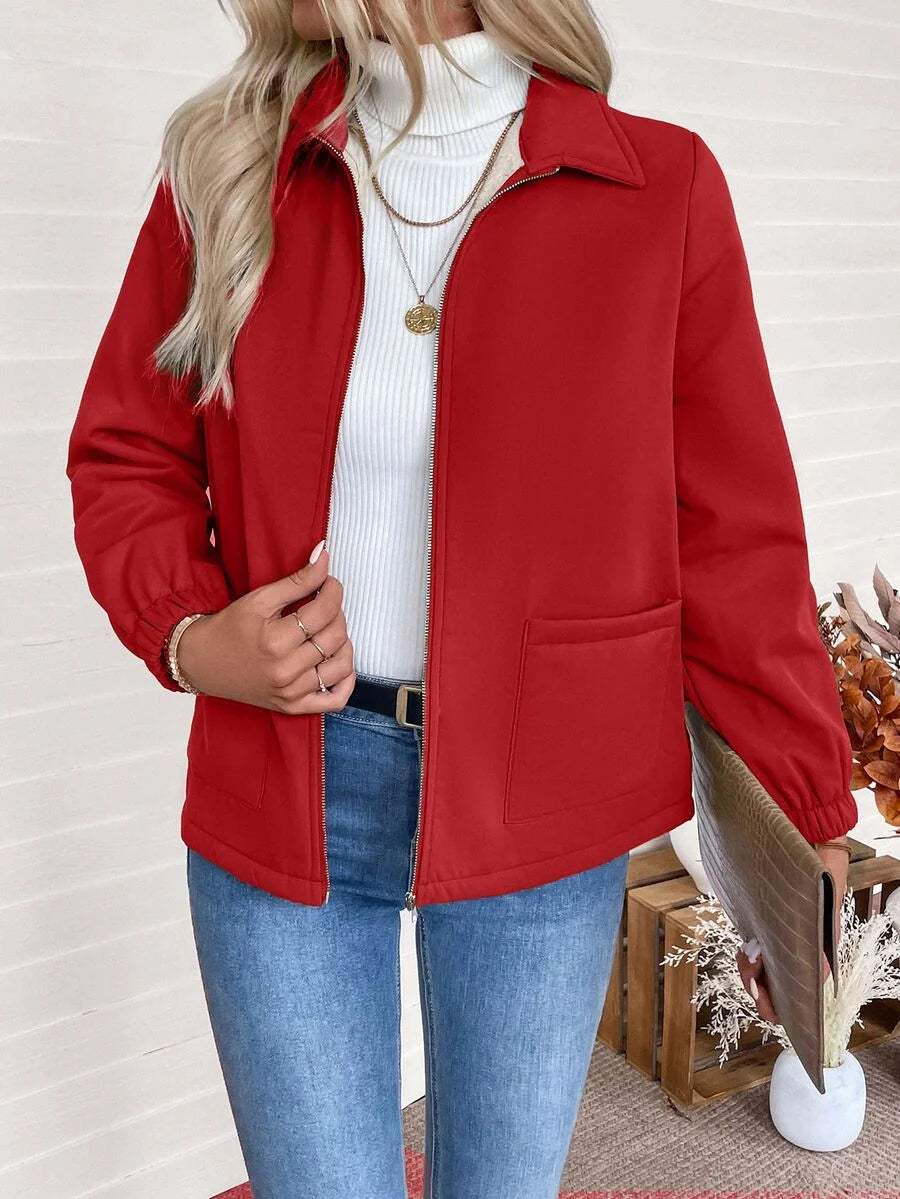 Erin | Fleece Lined Zip-Up Jacket with Elasticated Cuffs and Front Pockets
