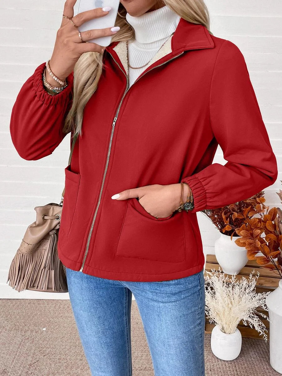 Erin | Fleece Lined Zip-Up Jacket with Elasticated Cuffs and Front Pockets