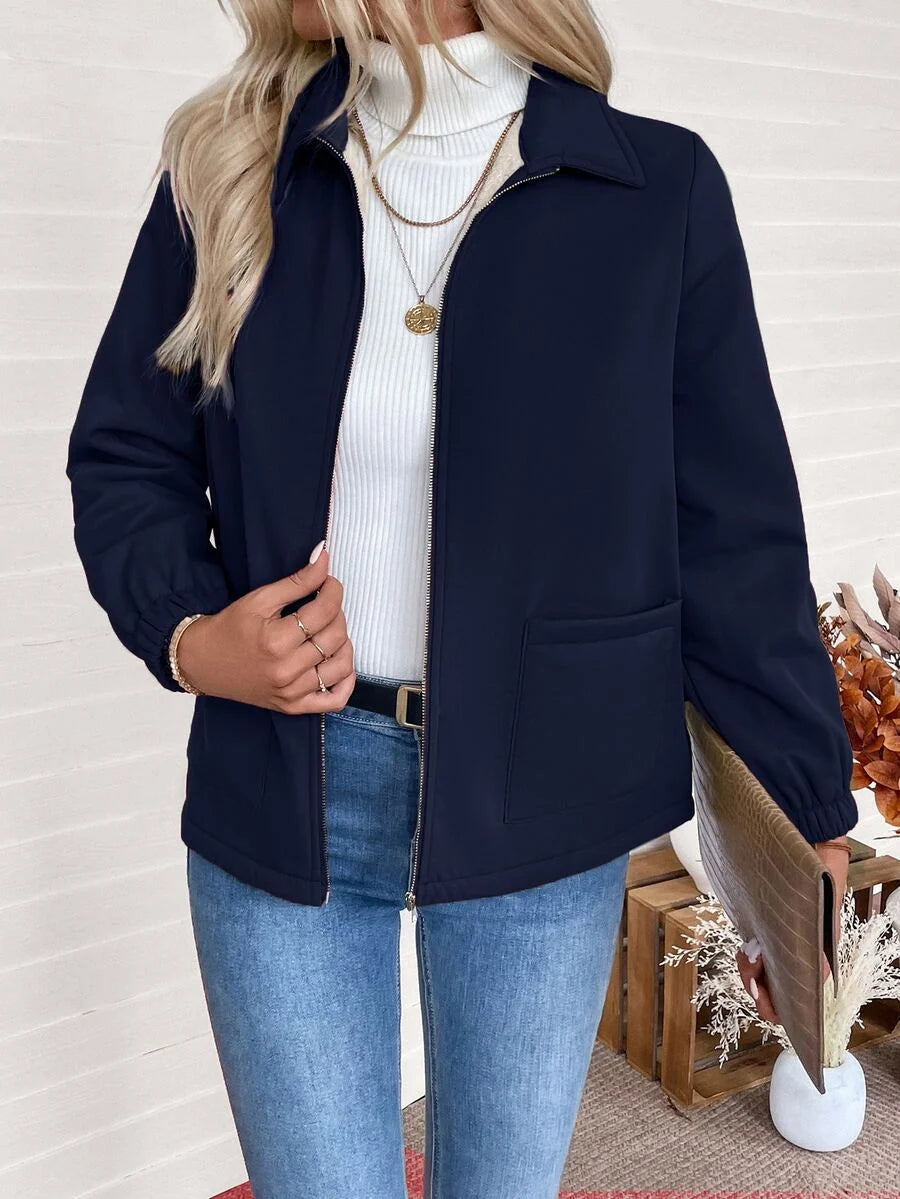 Erin | Fleece Lined Zip-Up Jacket with Elasticated Cuffs and Front Pockets
