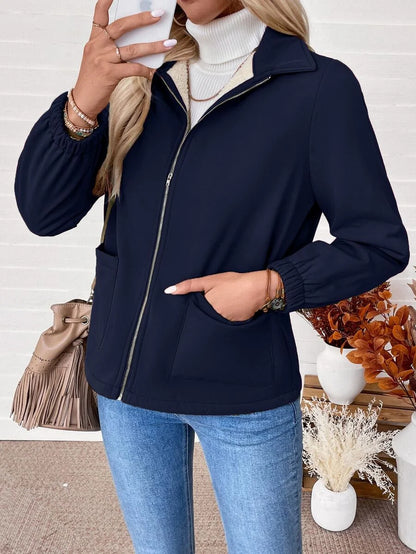 Erin | Fleece Lined Zip-Up Jacket with Elasticated Cuffs and Front Pockets