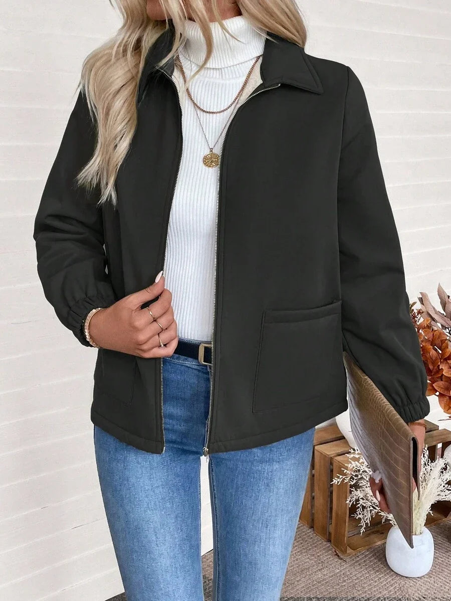 Erin | Fleece Lined Zip-Up Jacket with Elasticated Cuffs and Front Pockets