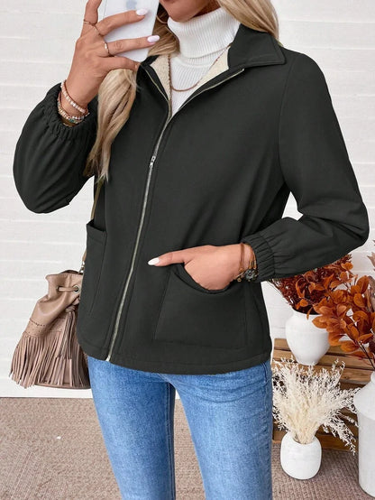 Erin | Fleece Lined Zip-Up Jacket with Elasticated Cuffs and Front Pockets
