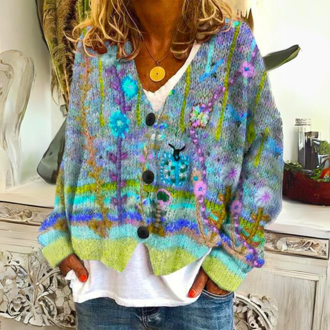 Peggy | Floral Embroidered Multicolour Knit Cardigan