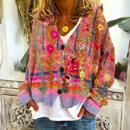 Peggy | Floral Embroidered Multicolour Knit Cardigan