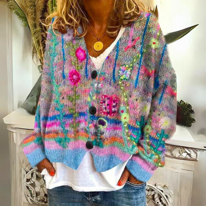 Peggy | Floral Embroidered Multicolour Knit Cardigan