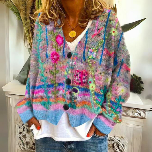 Peggy | Floral Embroidered Multicolour Knit Cardigan