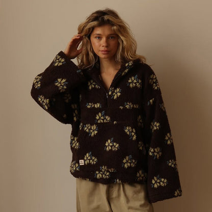 Allegria | Oversized Floral Teddy Fleece Half-Zip Jacket