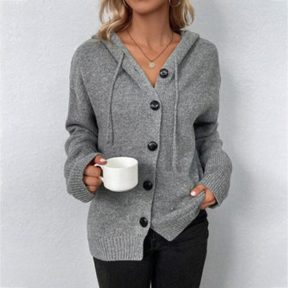 Sunniva | Relaxed Hooded Knit Cardigan with Statement Buttons