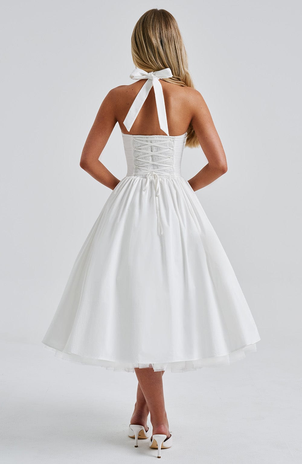 Yvette | Halter Neck Square Neck Midi Dress with Tulle Skirt