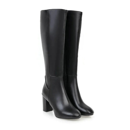 Charlotte | Heeled Knee High Leather Boots with Side Zip
