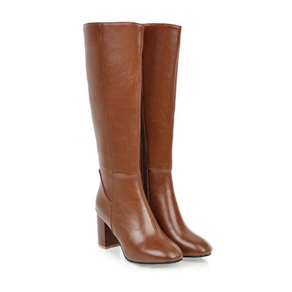Charlotte | Heeled Knee High Leather Boots with Side Zip