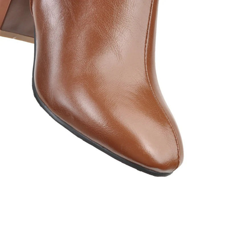 Charlotte | Heeled Knee High Leather Boots with Side Zip