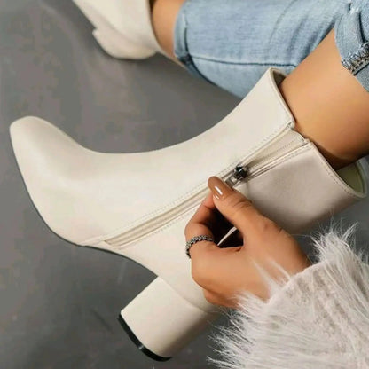 Isla | Heeled Leather Ankle Boots with Block Heel and Side Zip