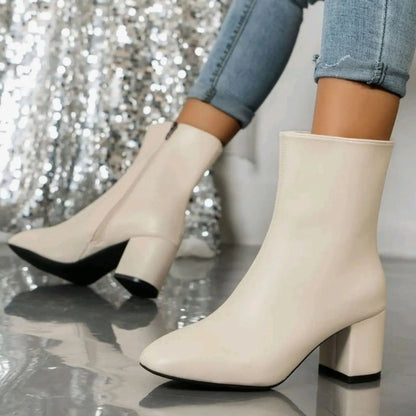 Isla | Heeled Leather Ankle Boots with Block Heel and Side Zip