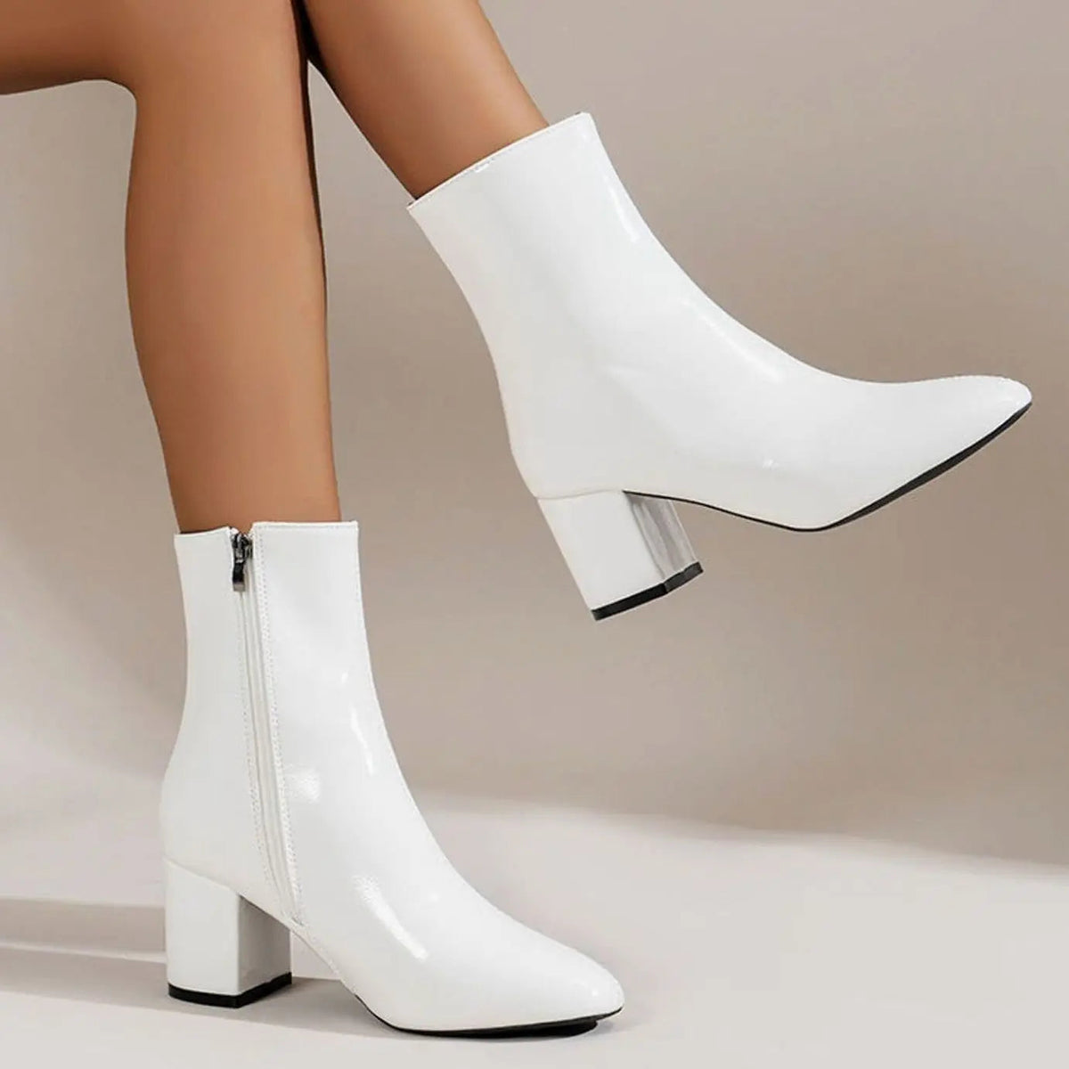 Isla | Heeled Leather Ankle Boots with Block Heel and Side Zip